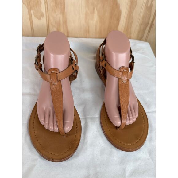 FRYE Cam Leather Thong Sandals Flats Low Heel Size 10 Brown Comfort - Picture 3 of 9